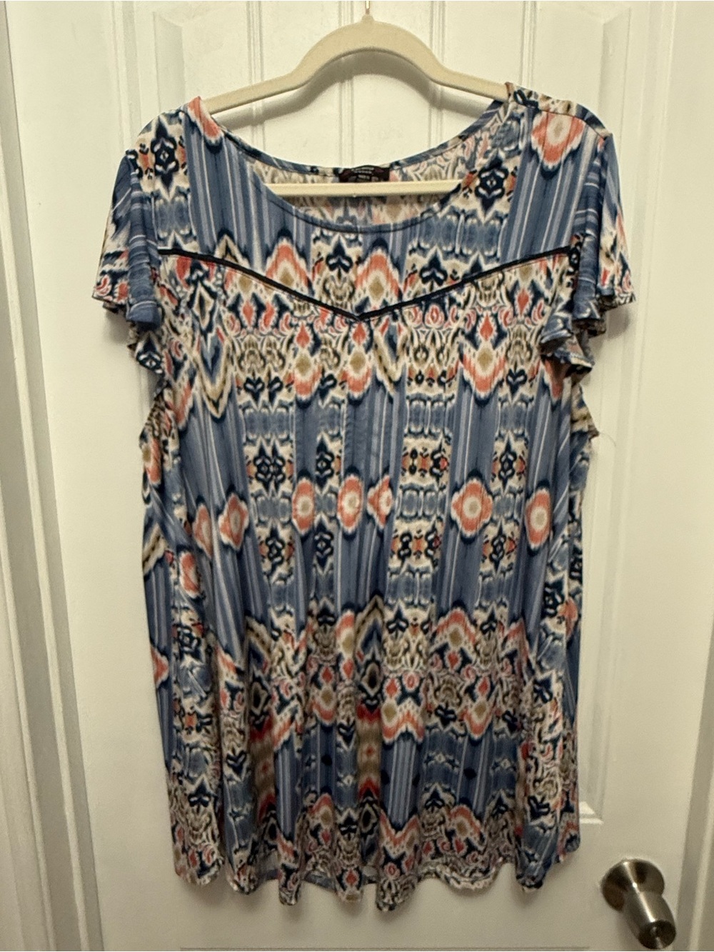 Cocomo Shirt Womens Size 2X Blue Print Shirt Sleeve Pullover Knit  Top (23-9)